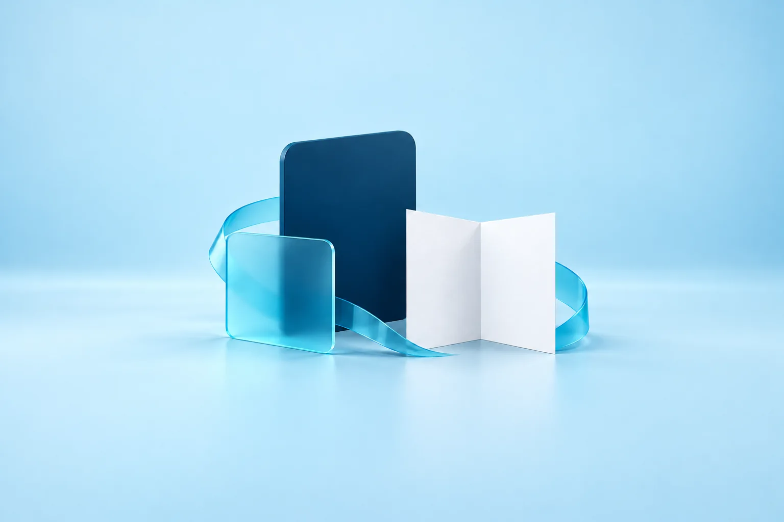 AI-generated 3D illustration of campaign cards and ribbon representing advertising materials for Jardiance.