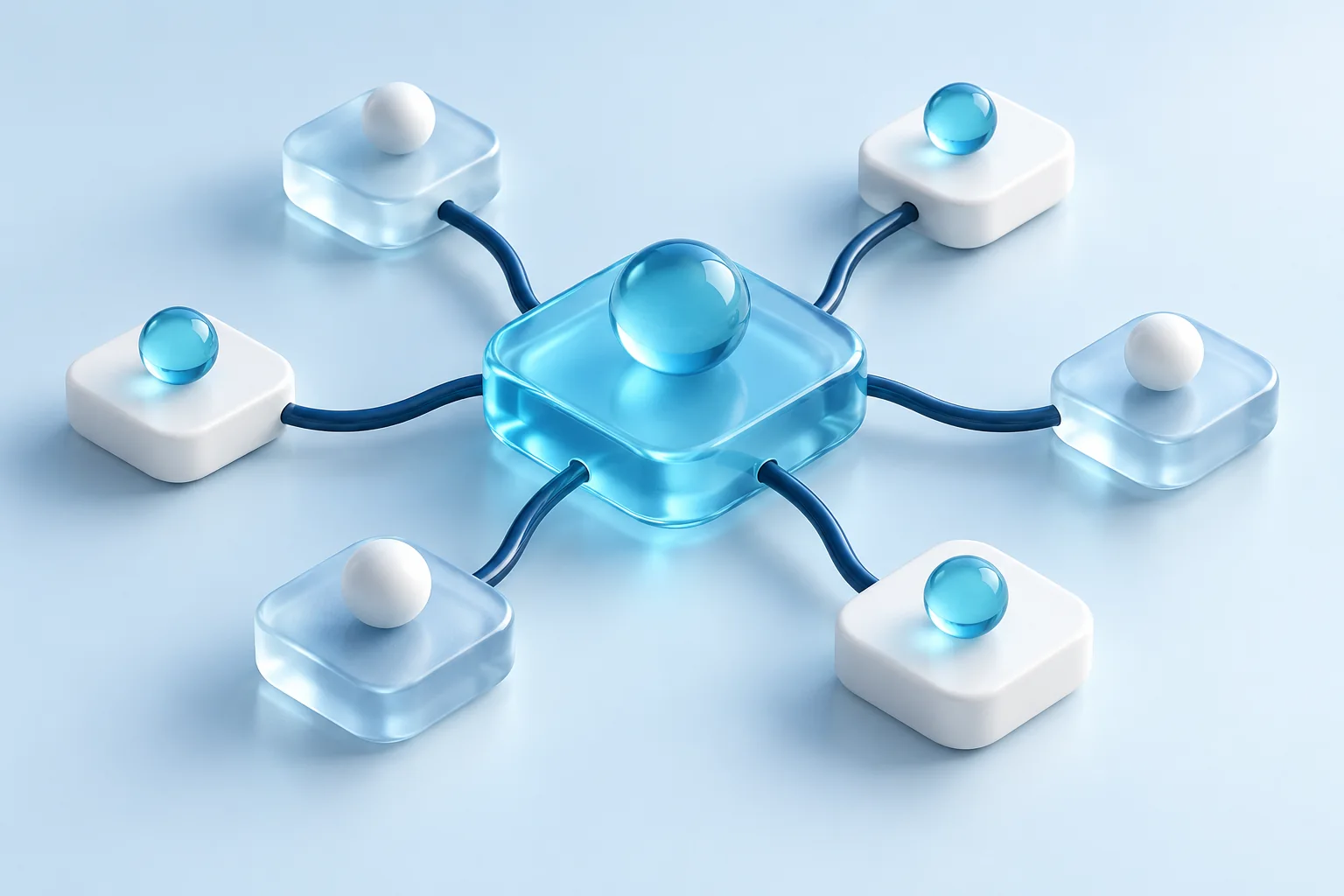 AI-generated 3D illustration of a central hub connected to branches representing franchise marketing.